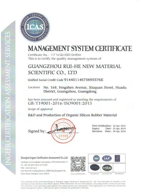 China GUANGZHOU RUI-HE NEW MATERIAL SCIENTIFIC Co. , LTD certificaciones